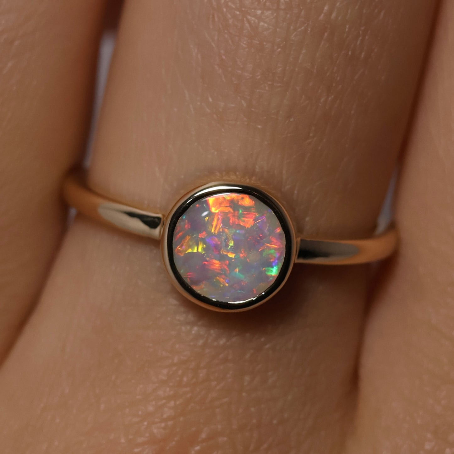 White Opal Ring - 14K Yellow Gold