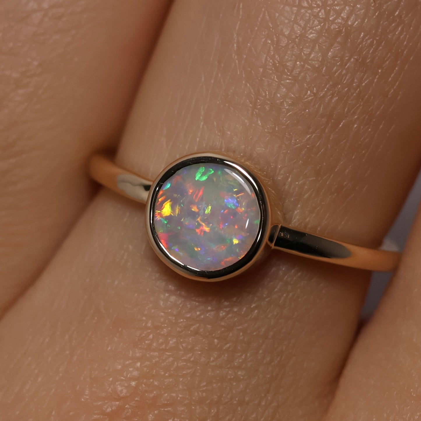 White Opal Ring - 14K Yellow Gold