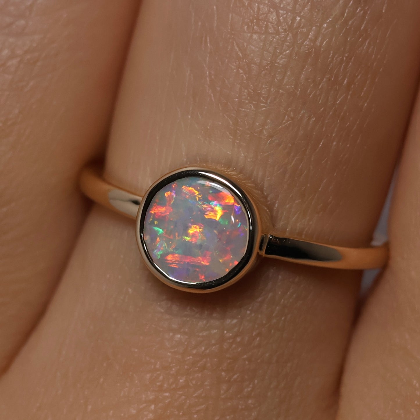 White Opal Ring - 14K Yellow Gold
