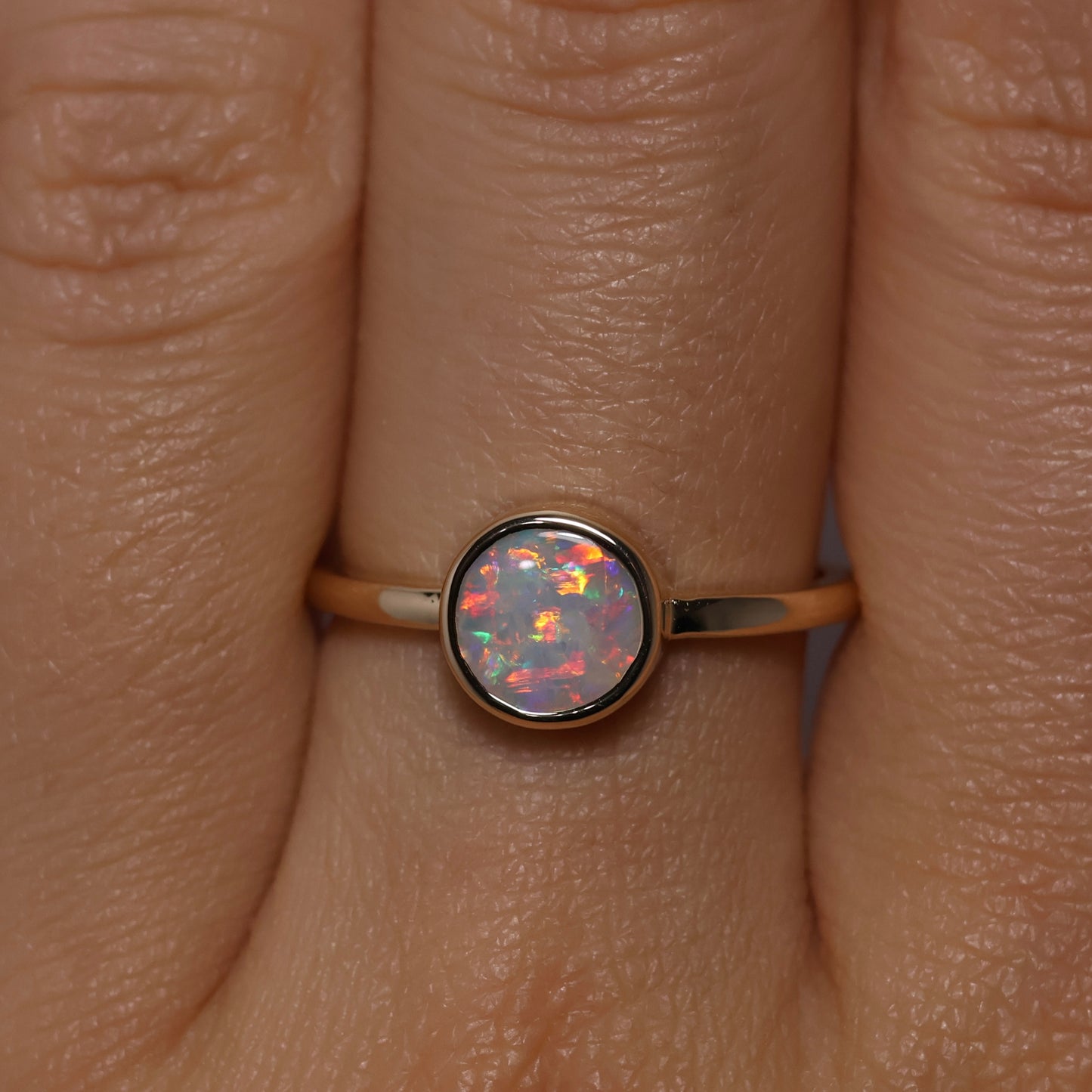 White Opal Ring - 14K Yellow Gold