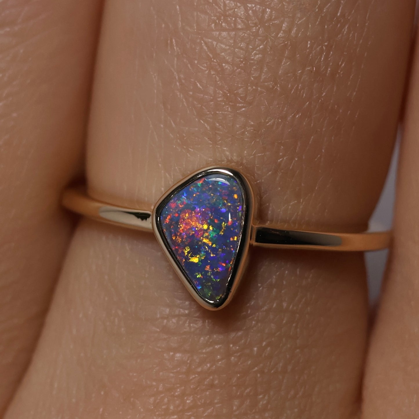 Black Opal Ring - 14K Yellow Gold
