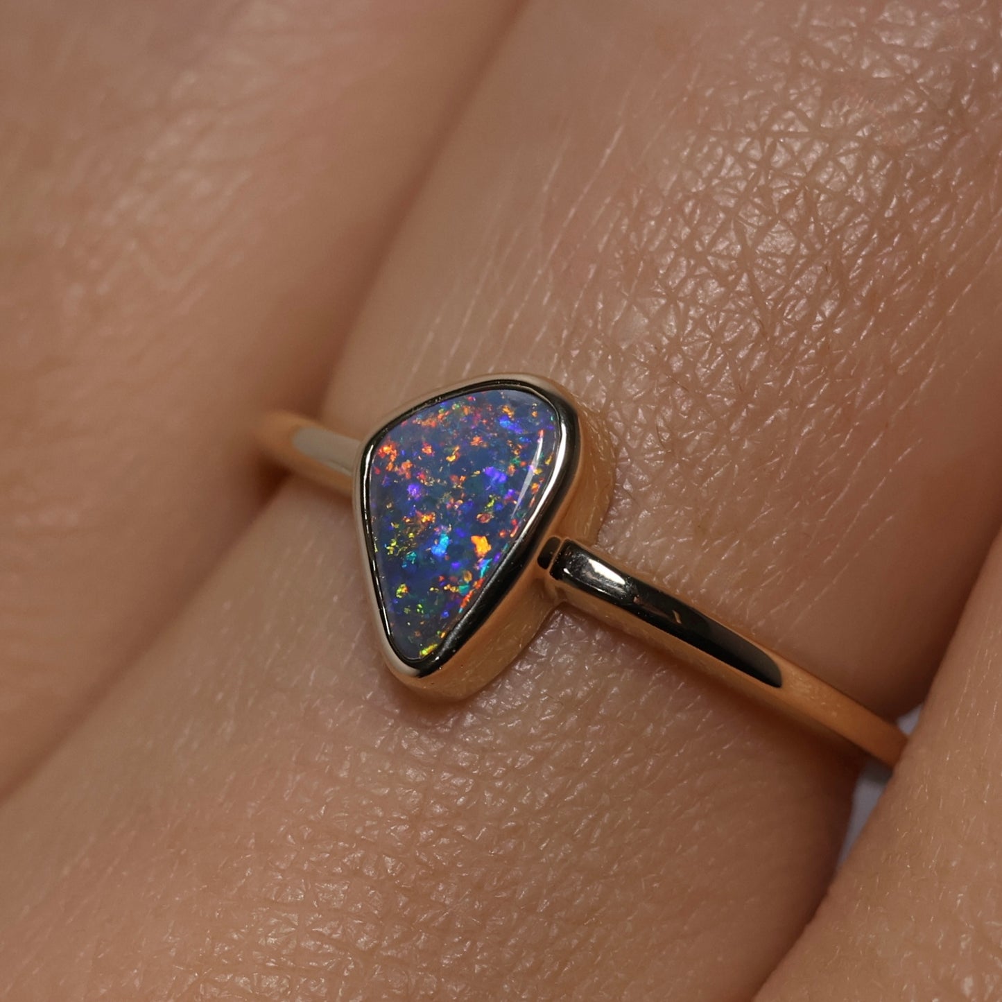 Black Opal Ring - 14K Yellow Gold