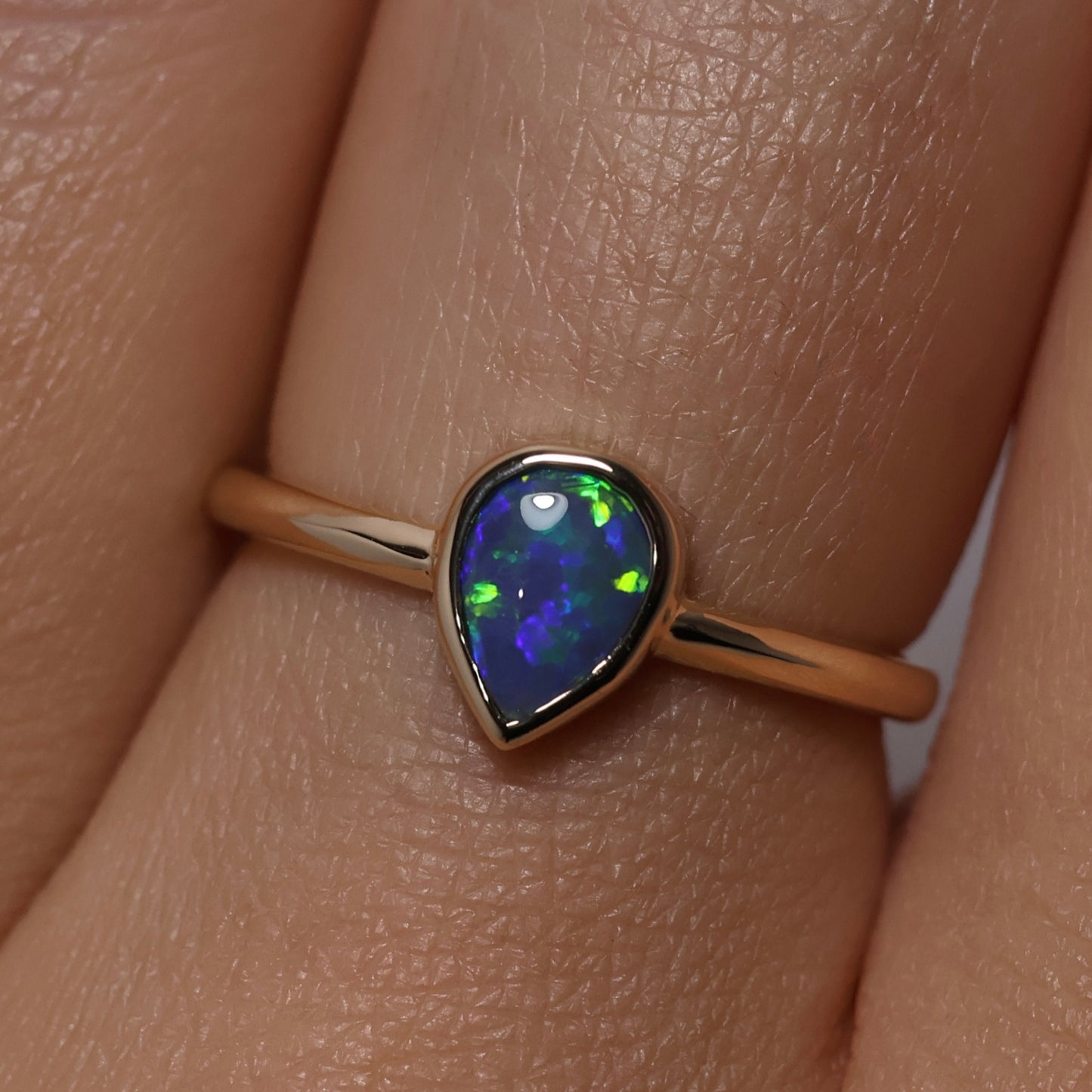 Black Opal Ring - 14K Yellow Gold