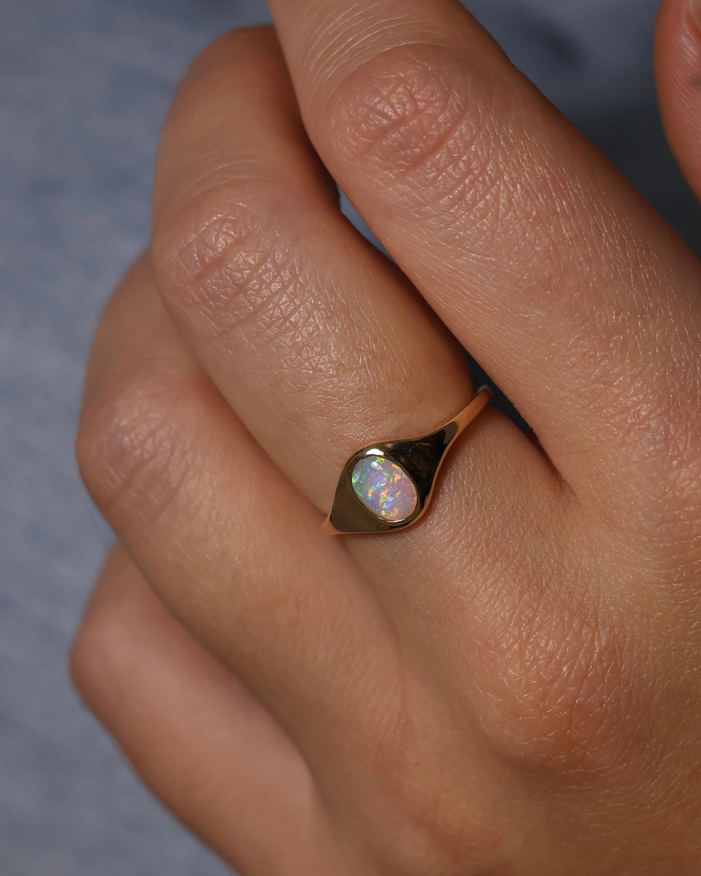 Crystal Opal Signet Ring - 9K Yellow Gold