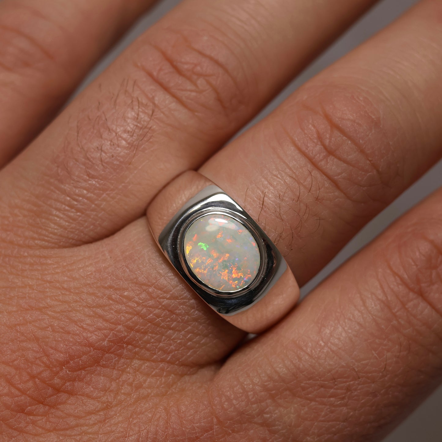 Mens Opal Ring - Sterling Silver
