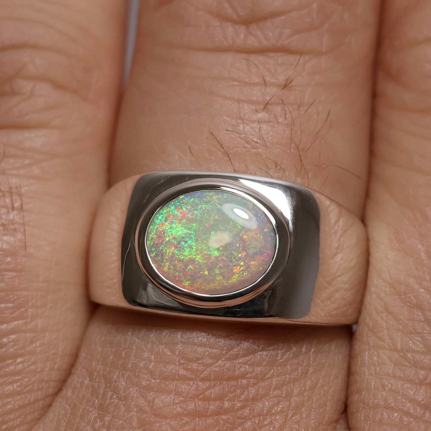 Mens Opal Ring - Sterling Silver