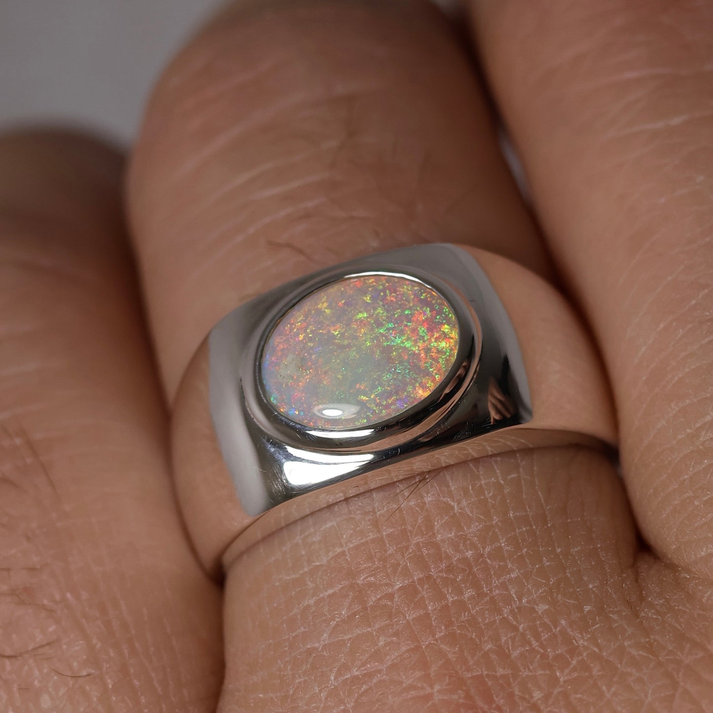 Mens Opal Ring - Sterling Silver