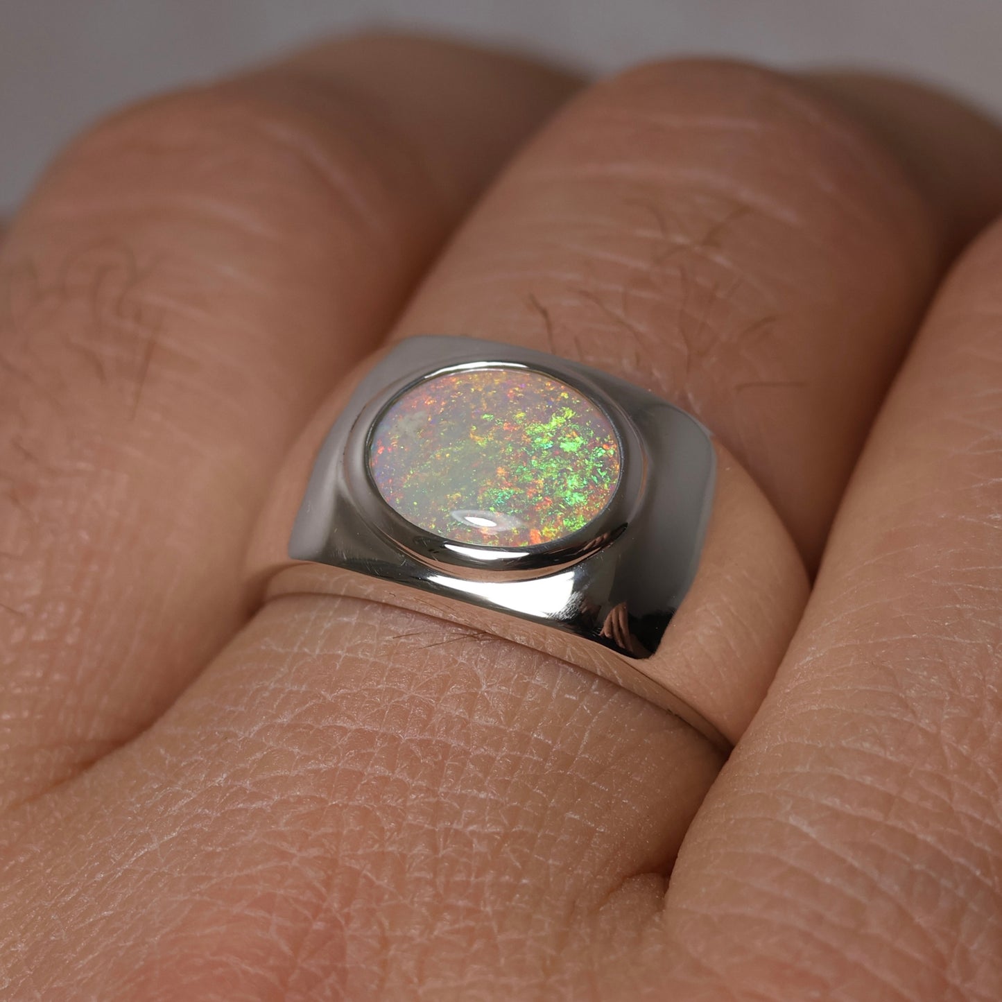 Mens Opal Ring - Sterling Silver