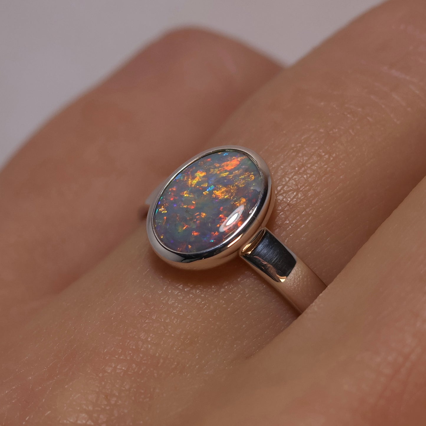 Semi-Black Opal Ring - Sterling Silver