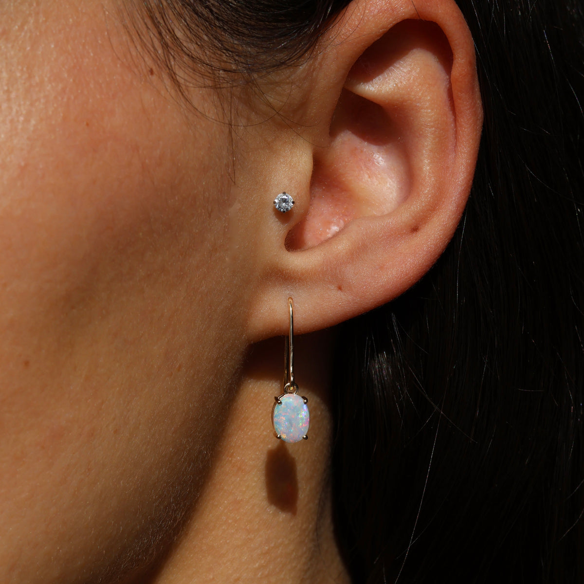 8x6mm Opal Shepherd Hook Earrings - 14K Yellow Gold