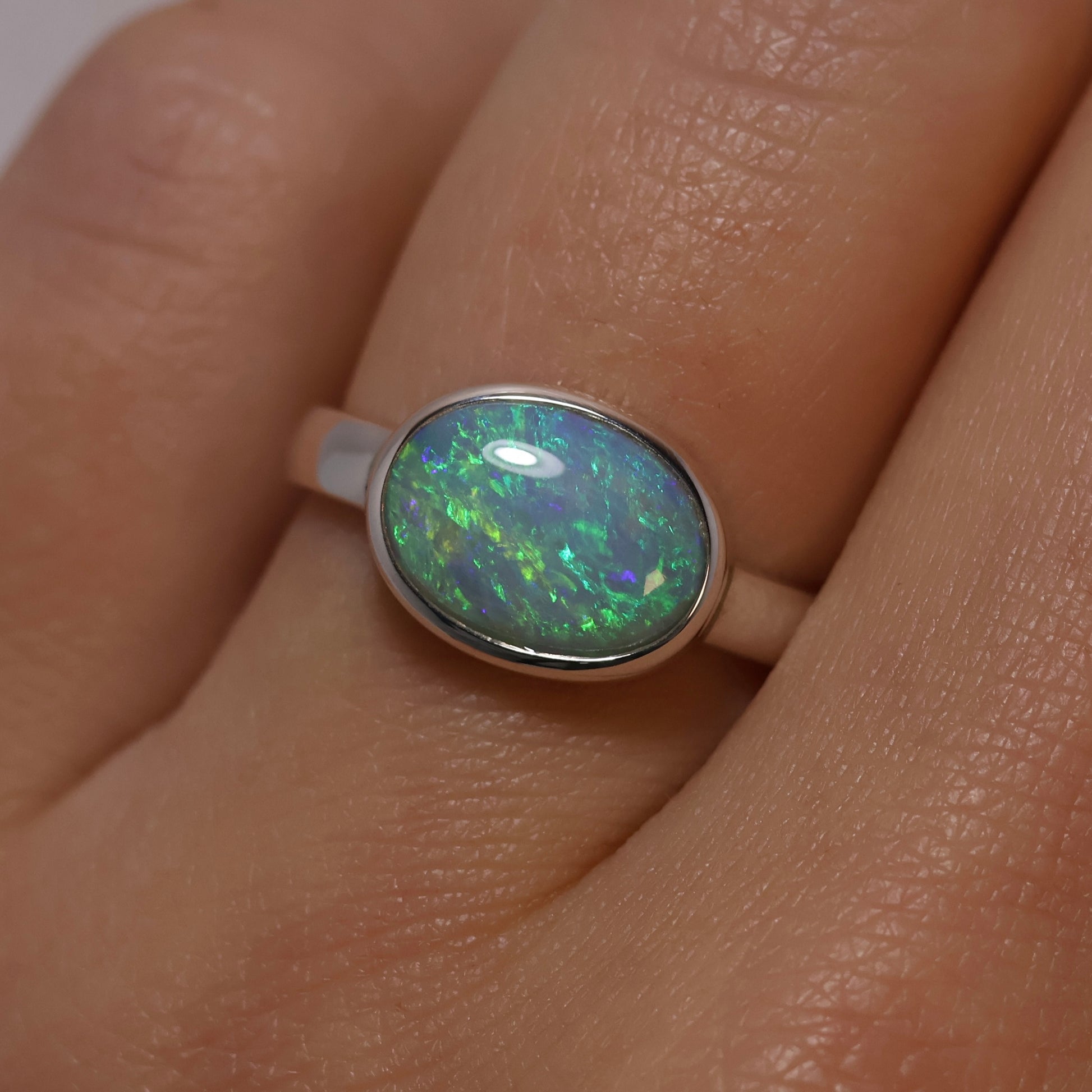 Semi-Black Opal Ring - Sterling Silver