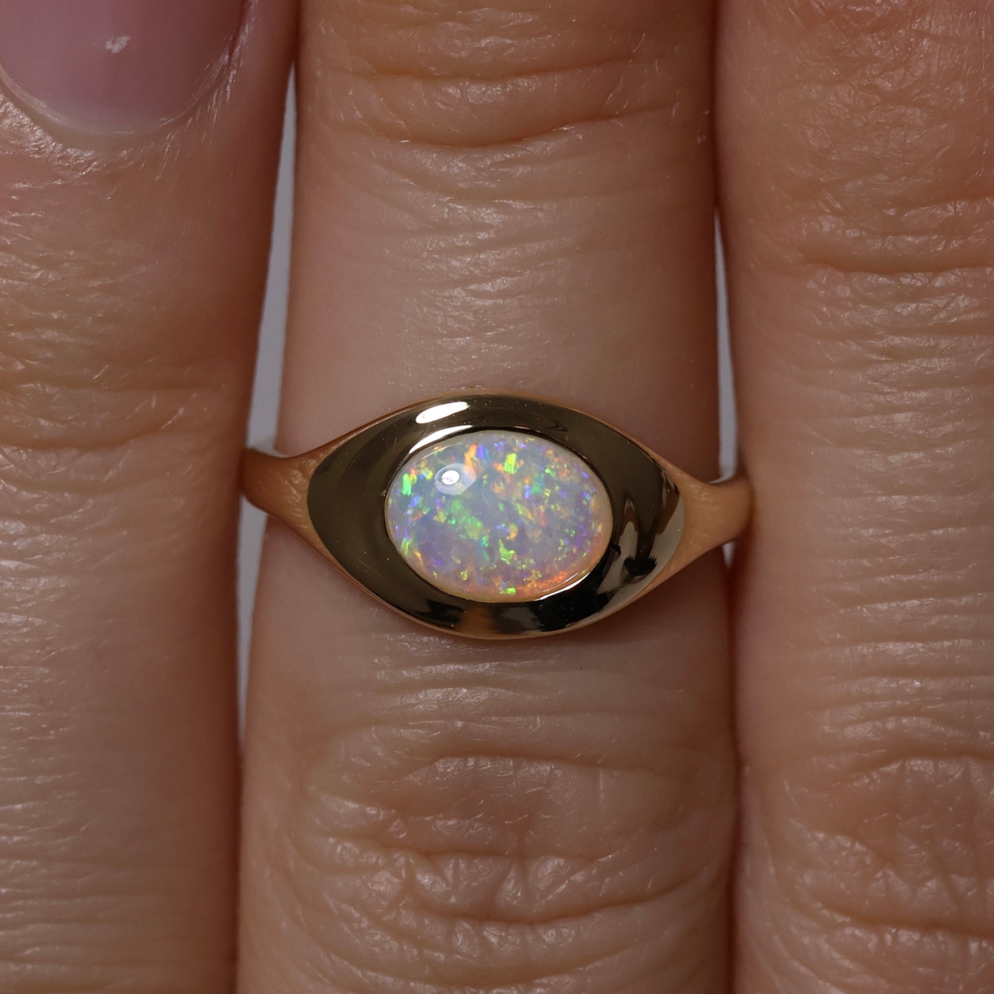 Crystal Opal Signet Ring - 9K Yellow Gold