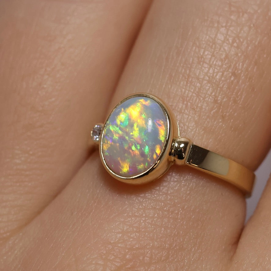 Crystal Opal Ring with Diamond - 18K Yellow Gold