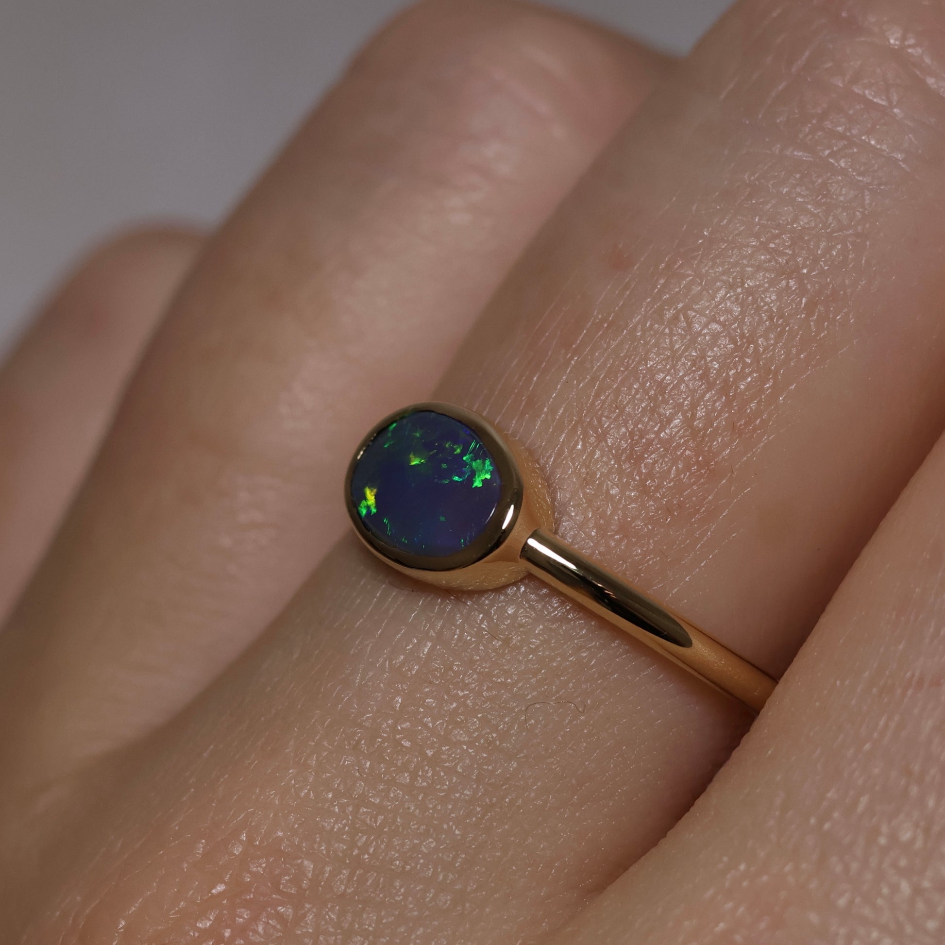 Black Opal Ring - 14K Yellow Gold