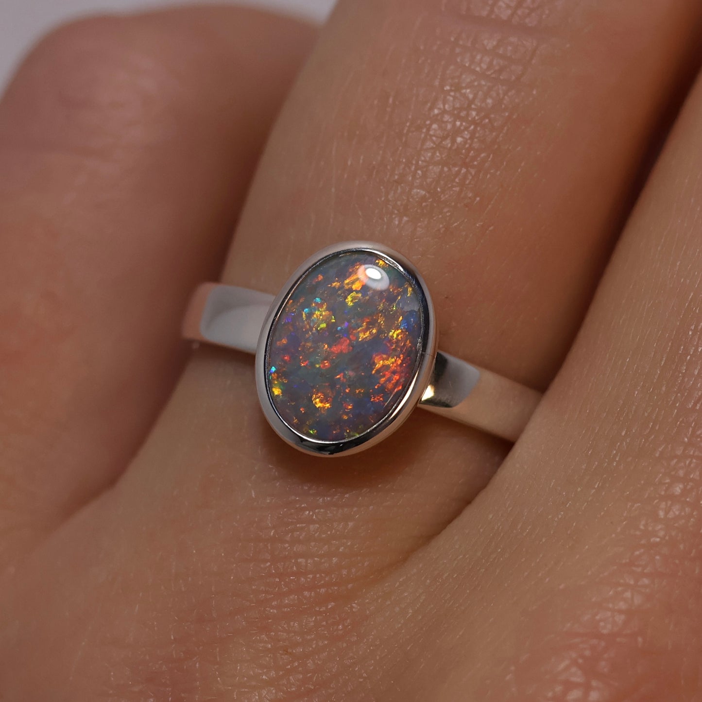 Semi-Black Opal Ring - Sterling Silver