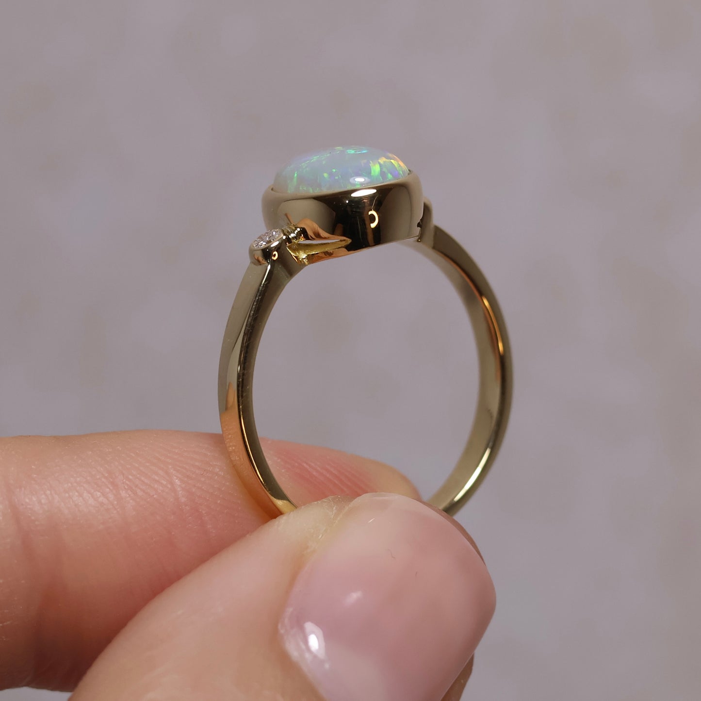 Crystal Opal Ring with Diamond - 18K Yellow Gold