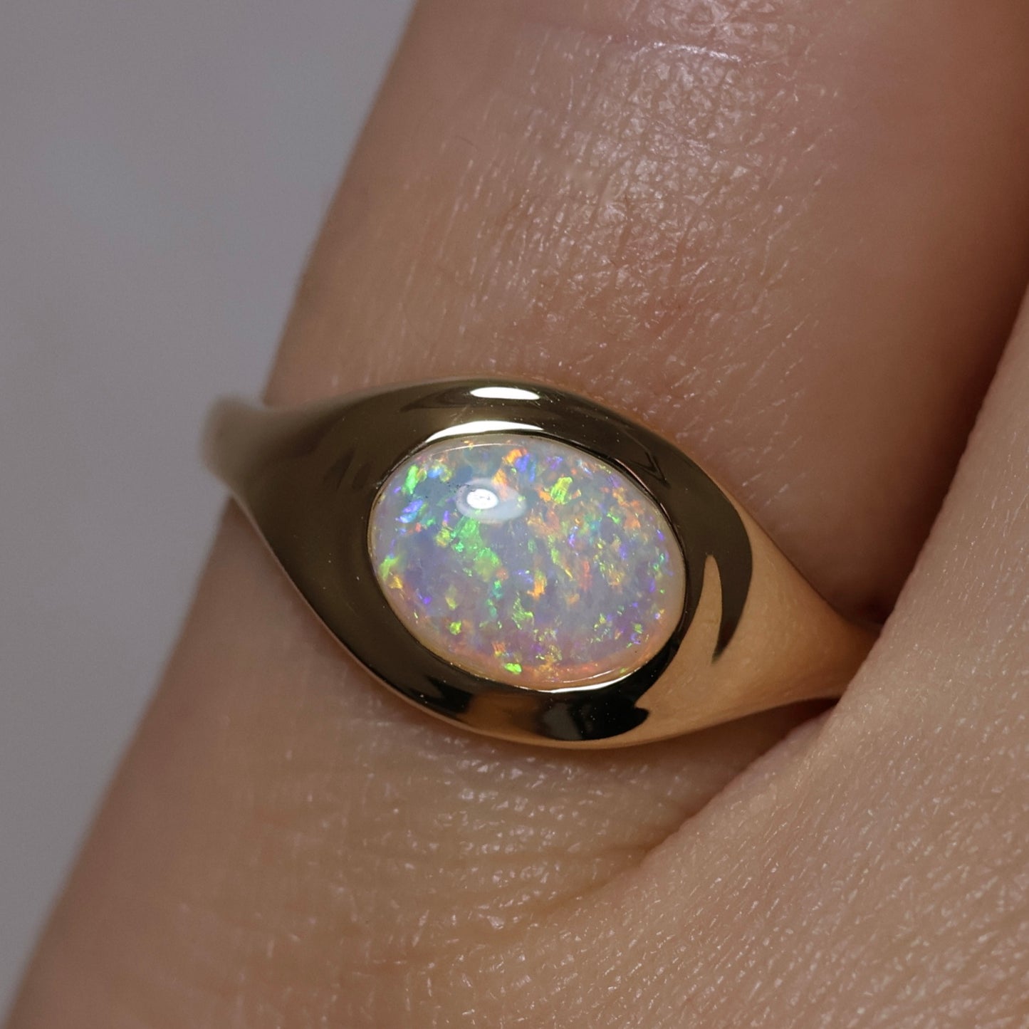 Crystal Opal Signet Ring - 9K Yellow Gold