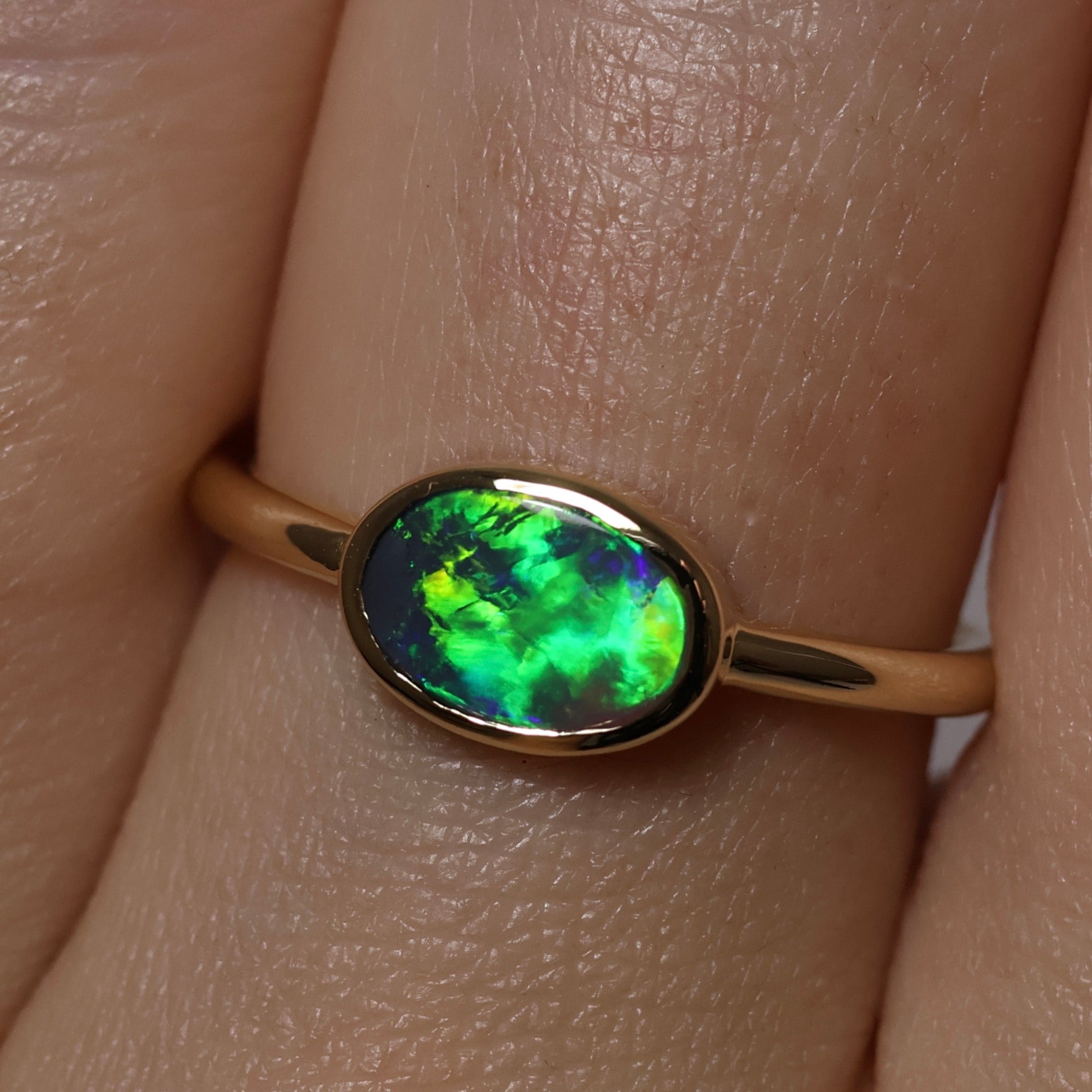 Black Opal Ring - 14K Yellow Gold