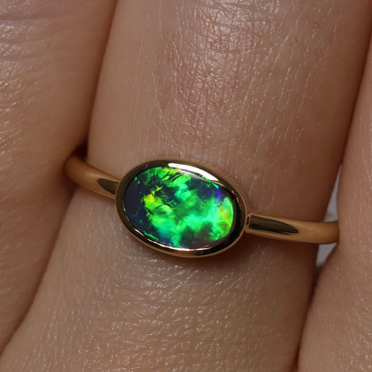 Black Opal Ring - 14K Yellow Gold