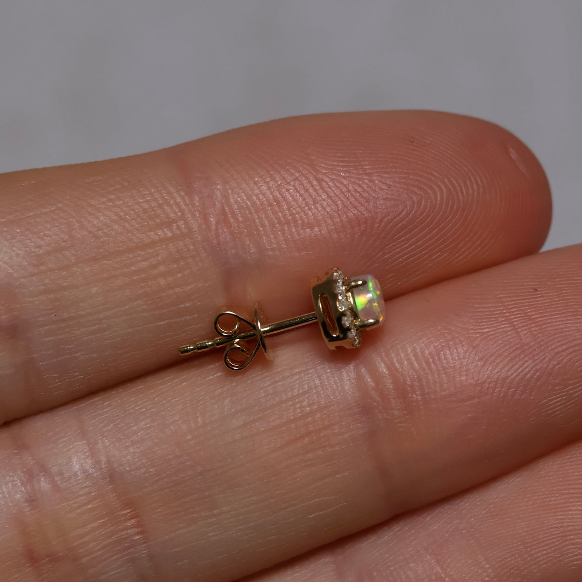 4mm Crystal Opal Studs With Diamonds - 18K Yellow Gold
