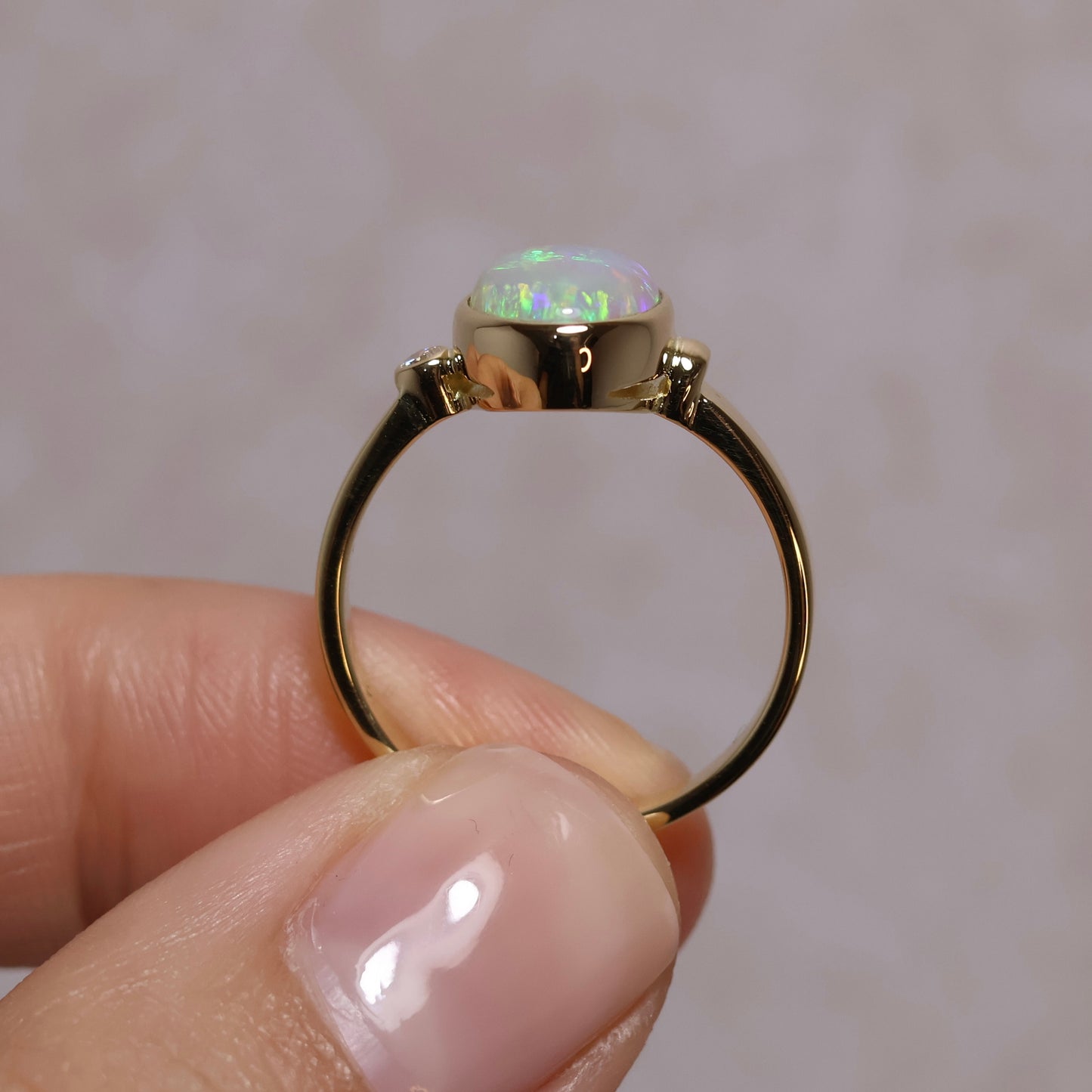 Crystal Opal Ring with Diamond - 18K Yellow Gold