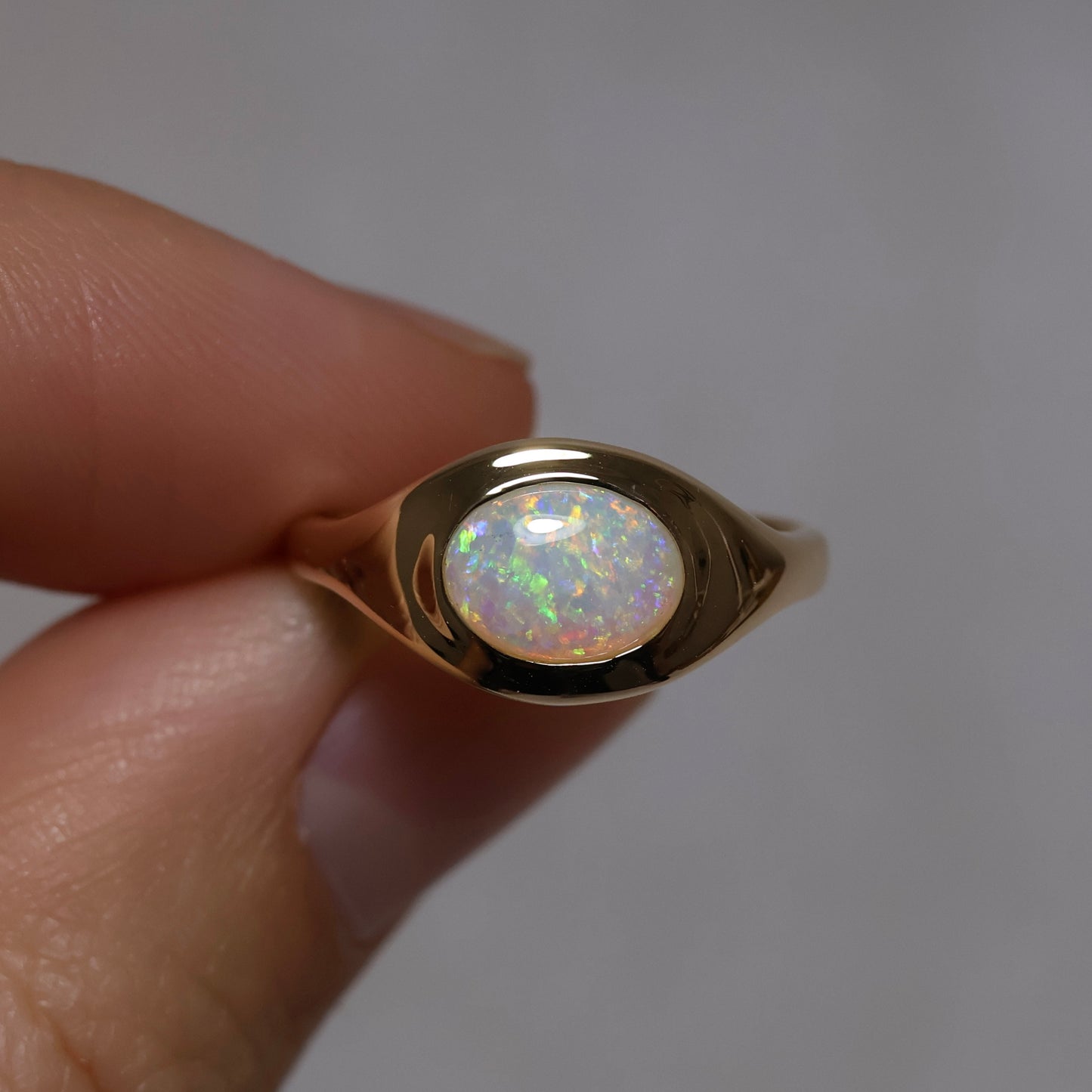 Crystal Opal Signet Ring - 9K Yellow Gold