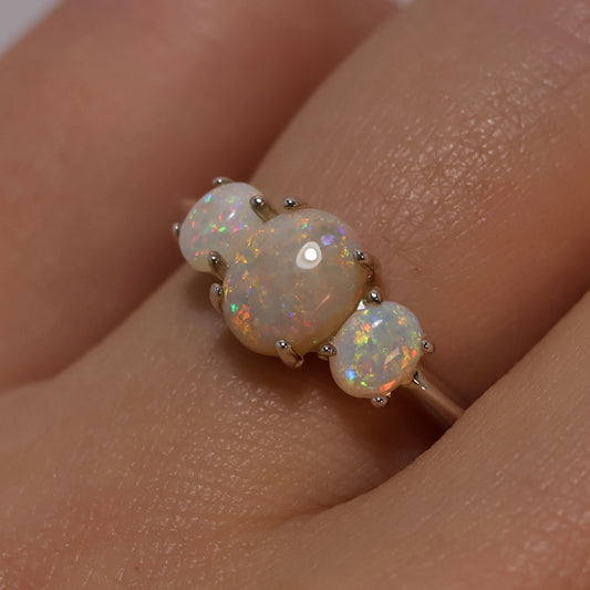 3 Stone Opal Ring - Sterling Silver