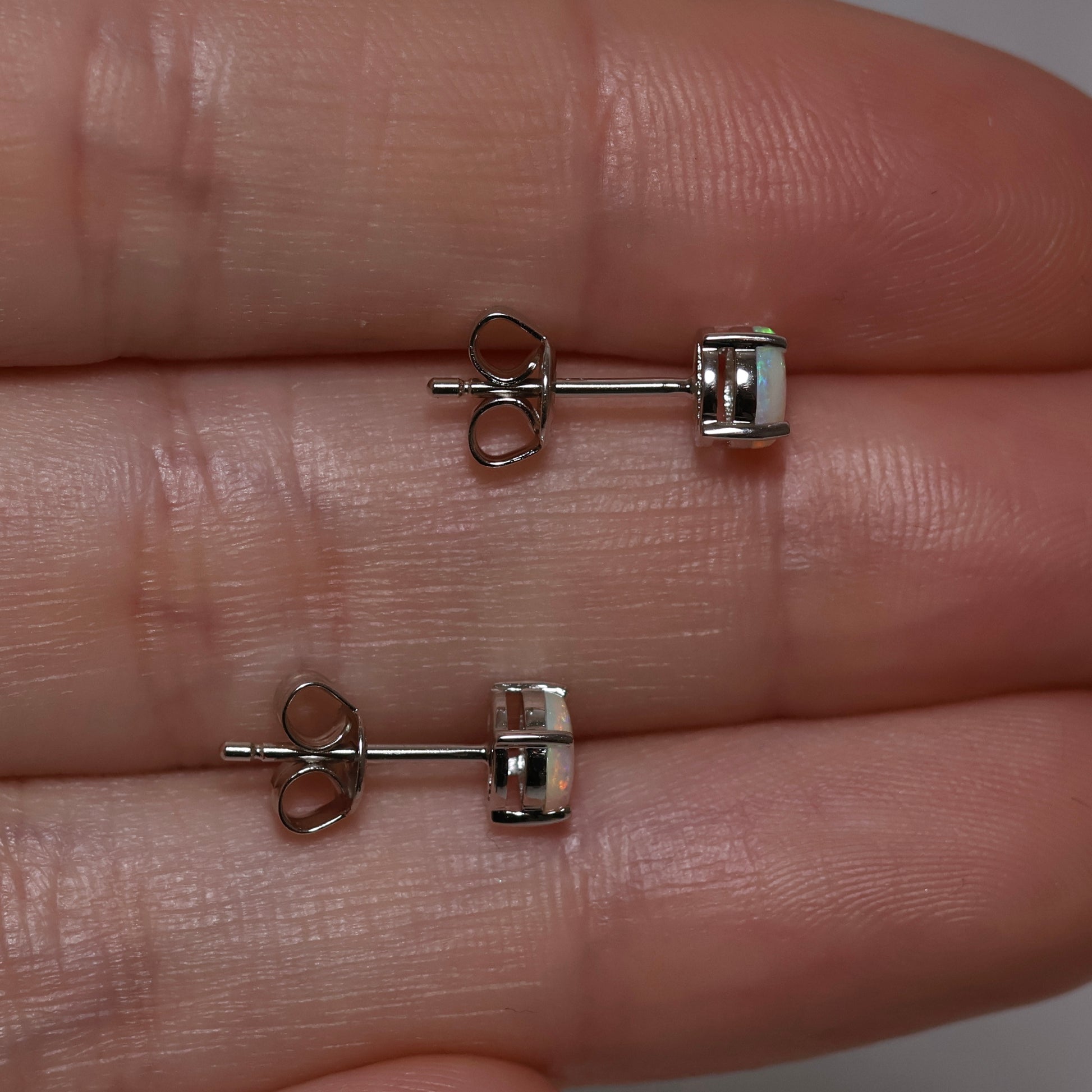 5mm Crystal Opal Claw Studs - Sterling Silver