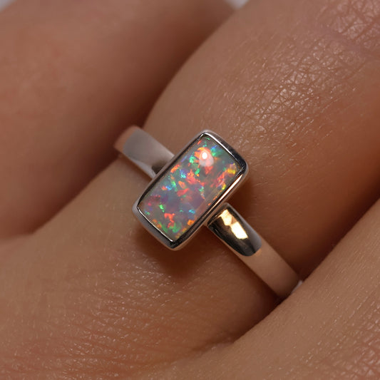 Crystal Rectangle Ring - Sterling Silver