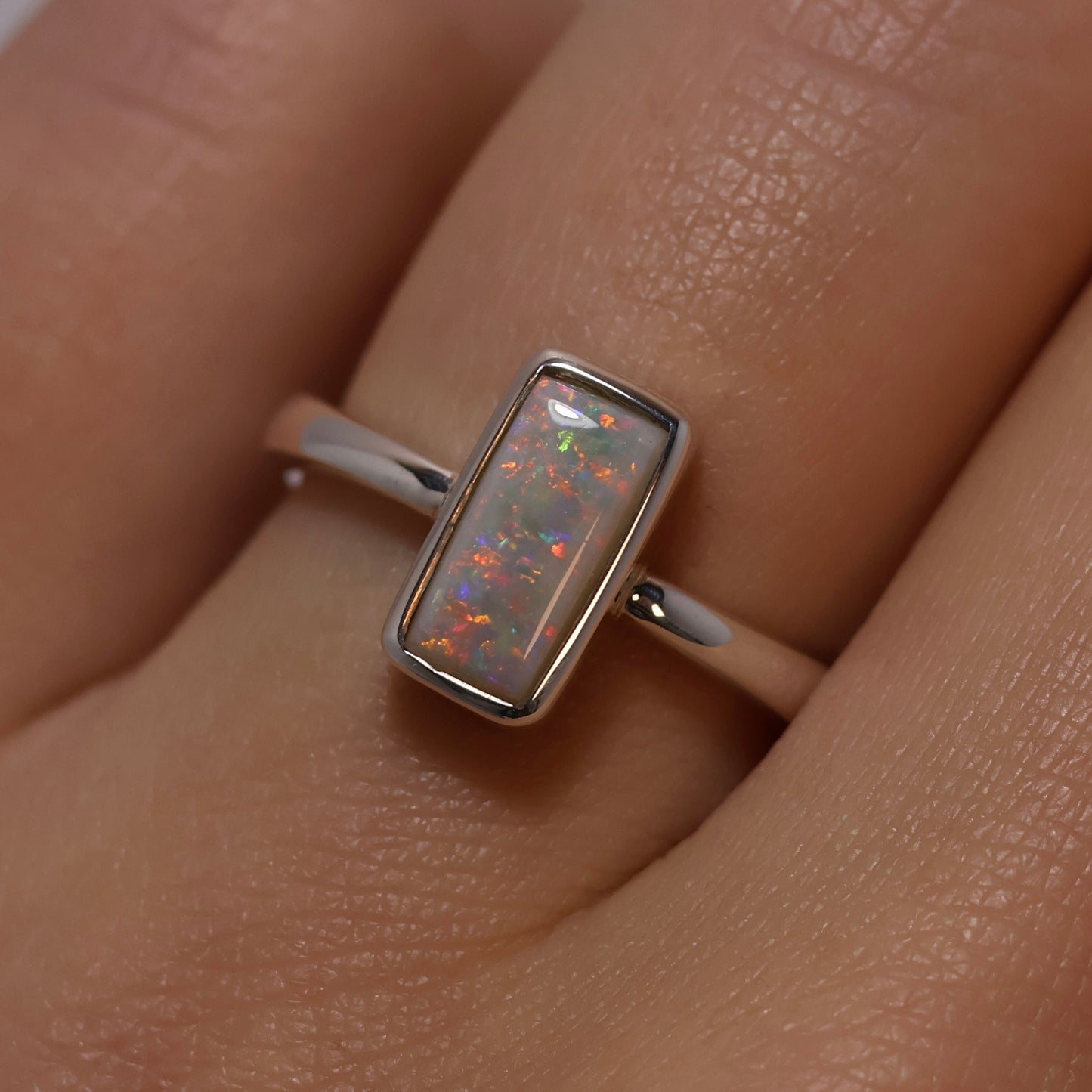 White Opal Ring - Sterling Silver