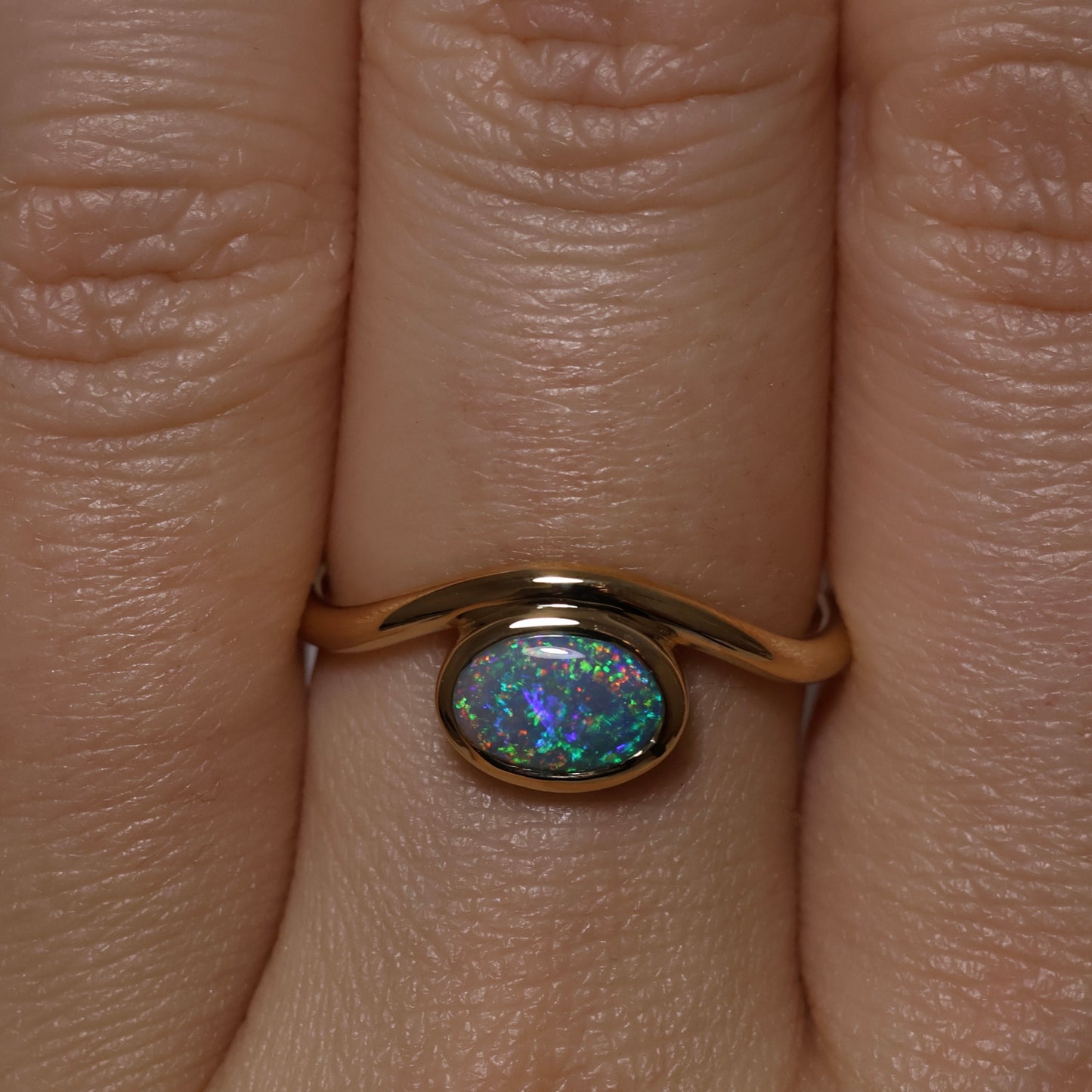 Semi Black Opal Ring - 9K Yellow Gold