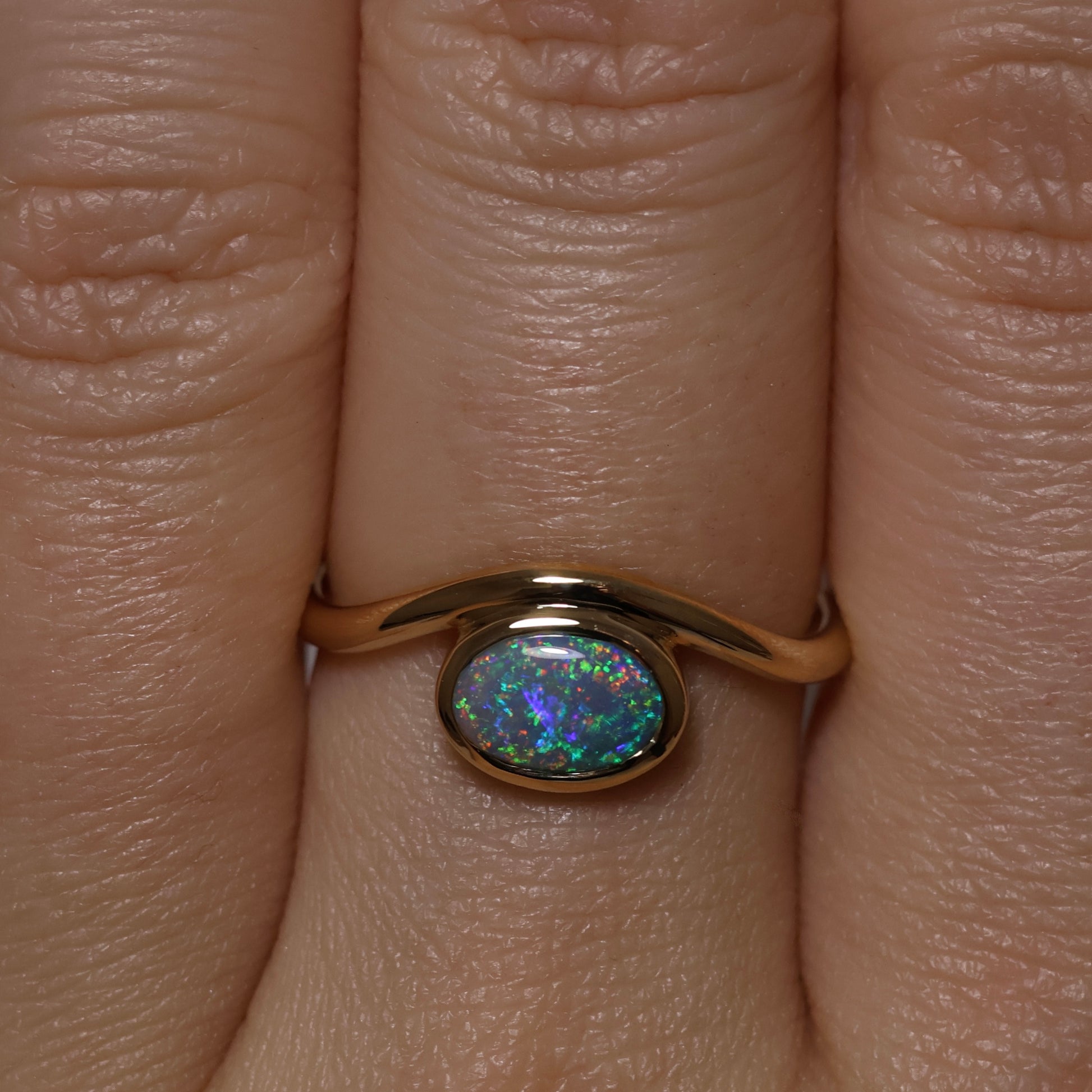 Semi Black Opal Ring - 9K Yellow Gold