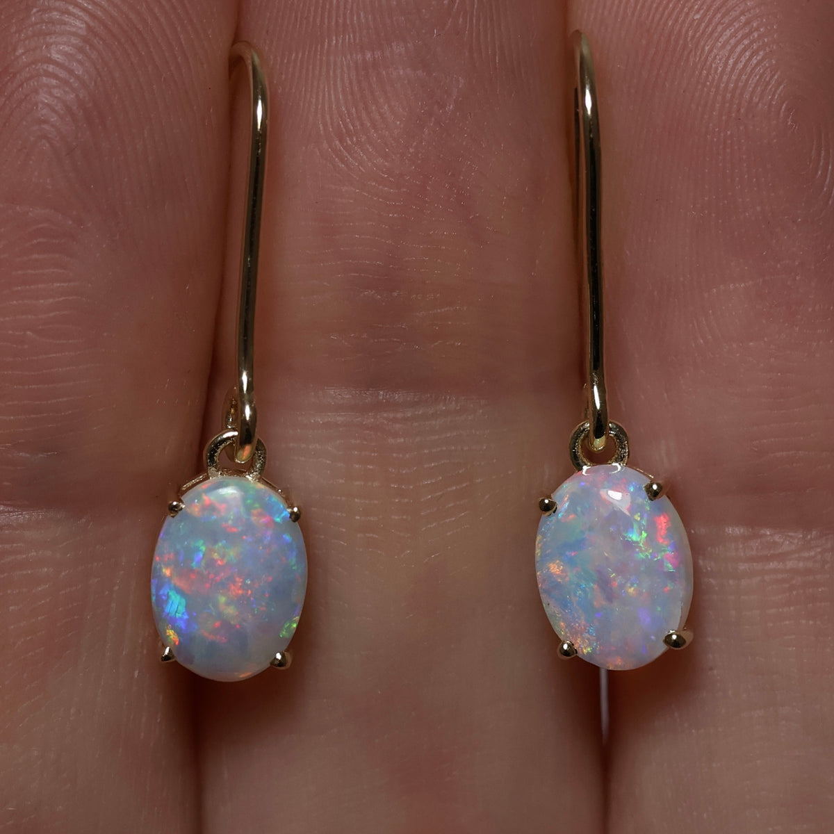 8x6mm Opal Shepherd Hook Earrings - 14K Yellow Gold