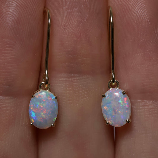 8x6mm Opal Shepherd Hook Earrings - 14K Yellow Gold
