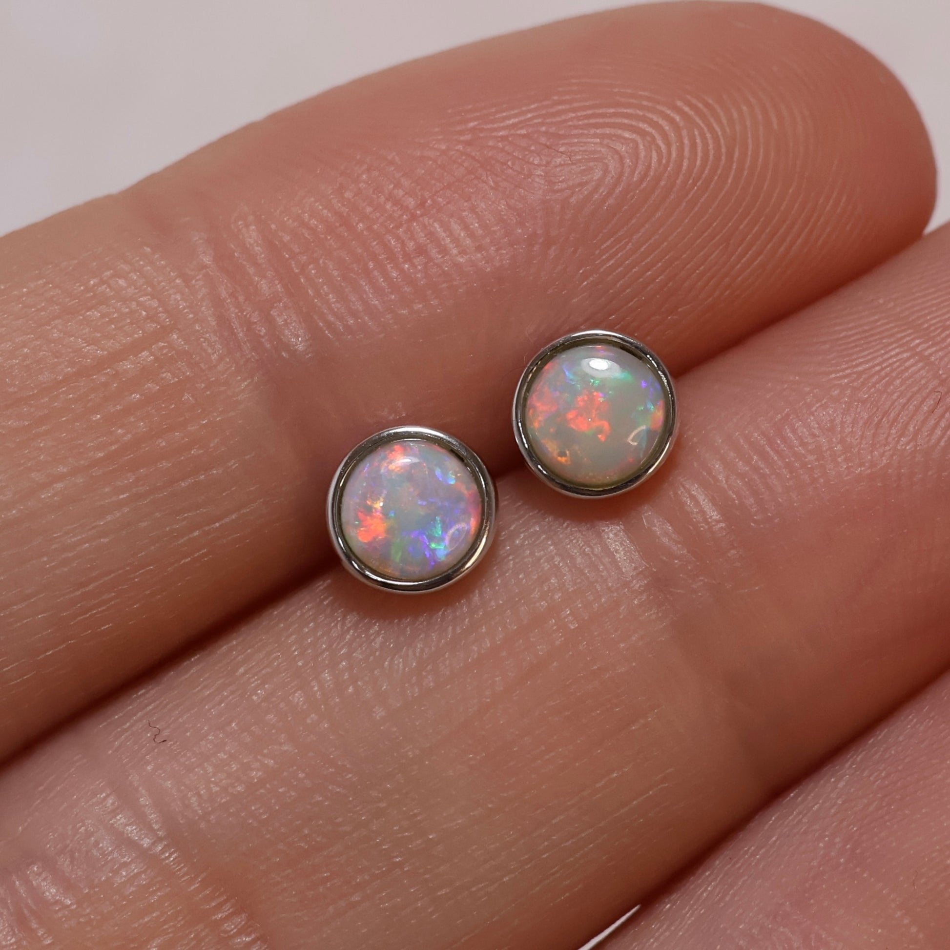 5mm Crystal Opal Studs - 14K White Gold