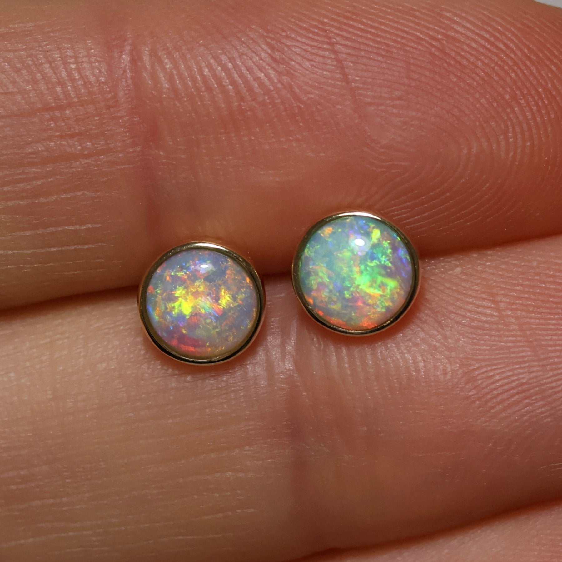 5mm Crystal Opal Studs - 14K Yellow Gold