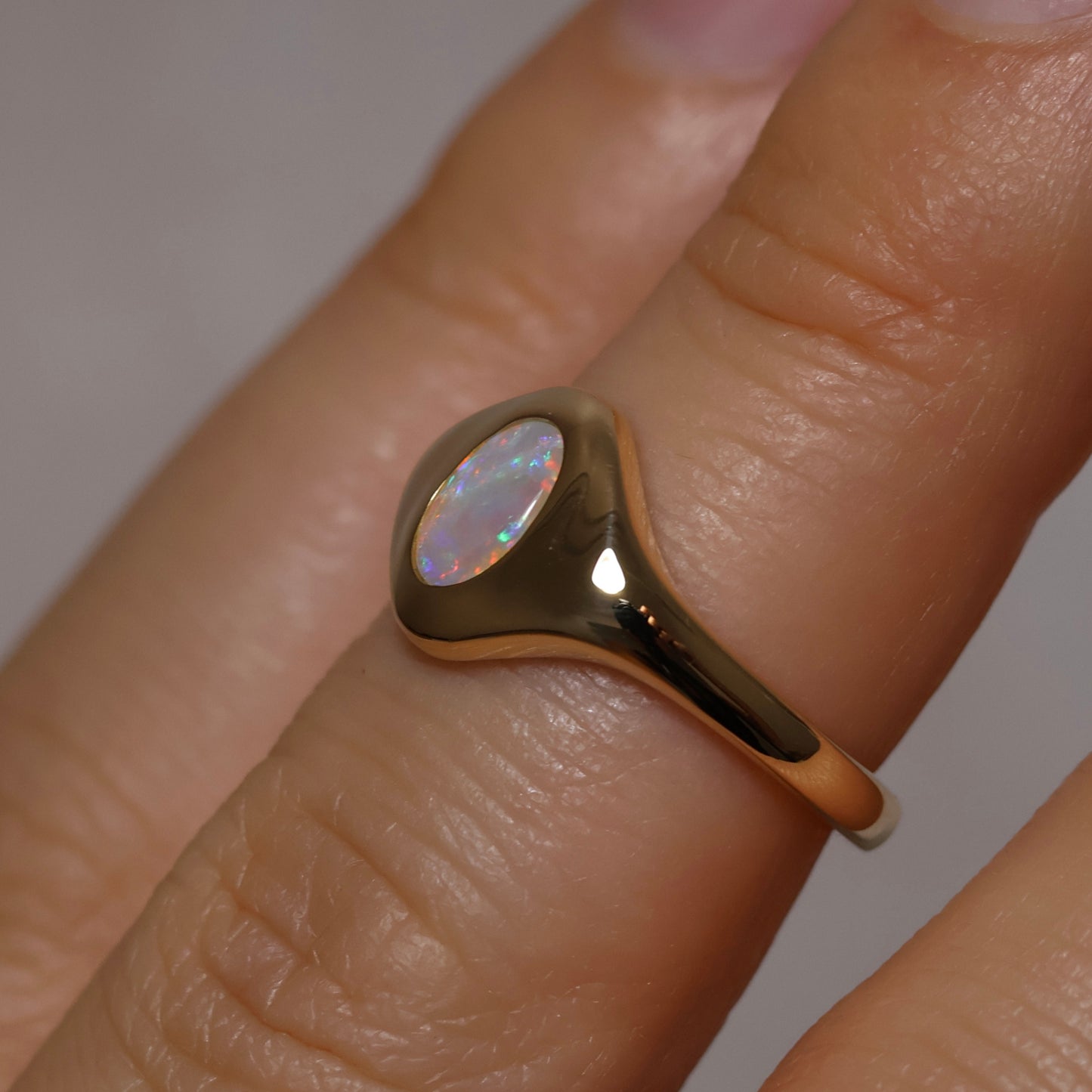 Crystal Opal Signet Ring - 9K Yellow Gold