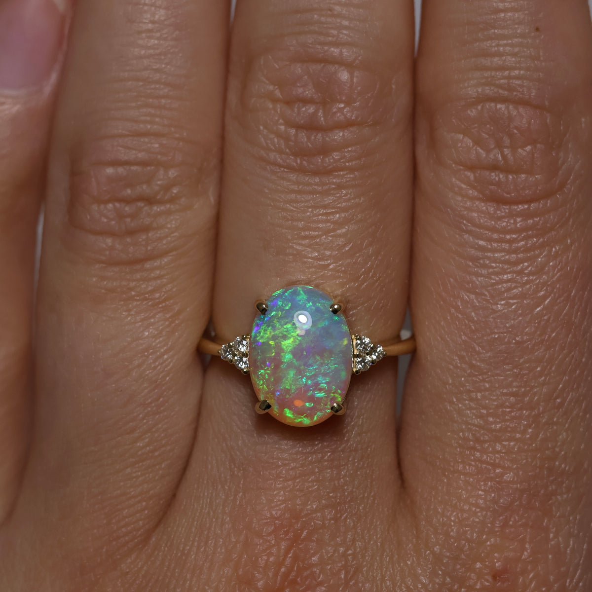 Crystal Opal Ring With Diamonds - 18K Yellow Gold