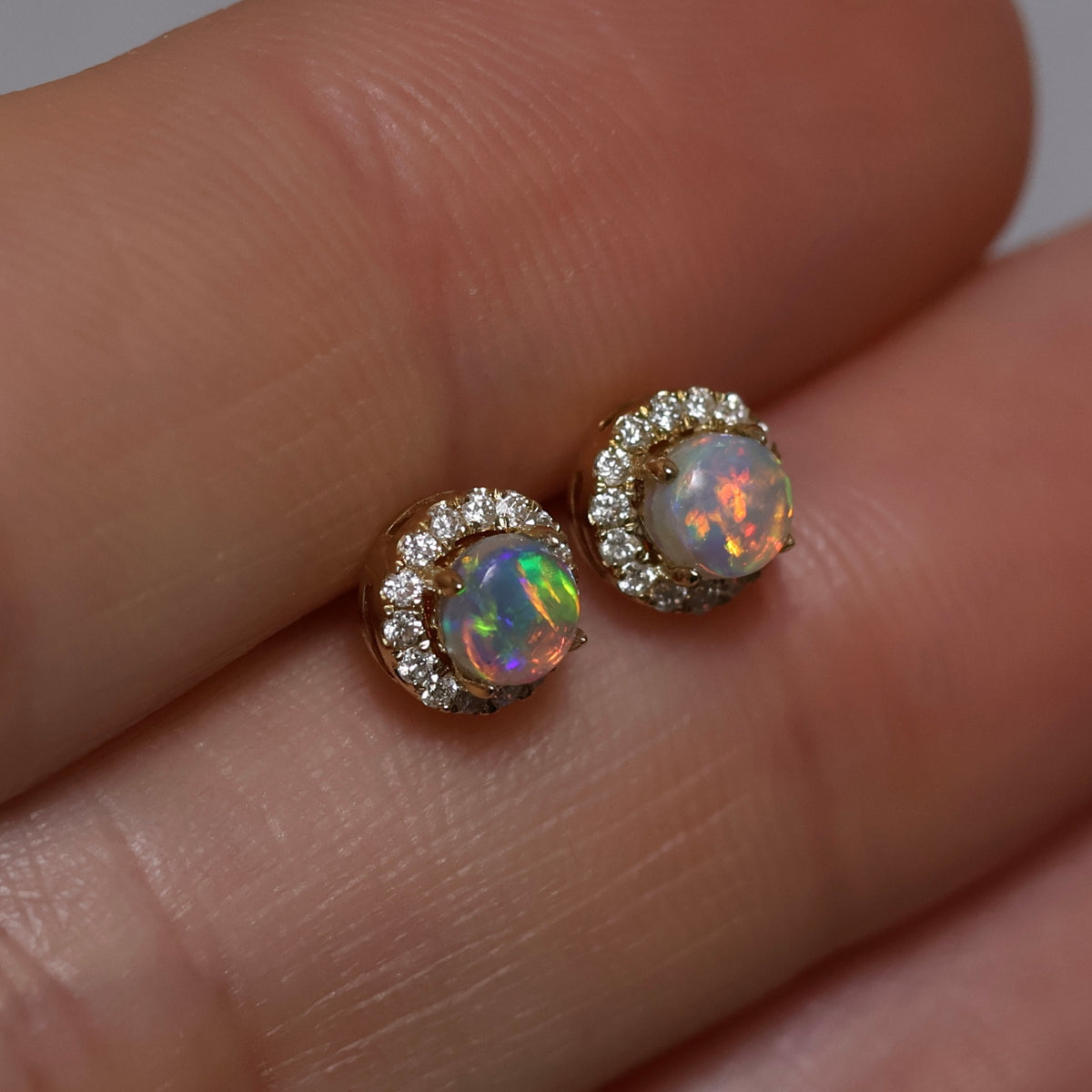 4mm Crystal Opal Studs With Diamonds - 18K Yellow Gold