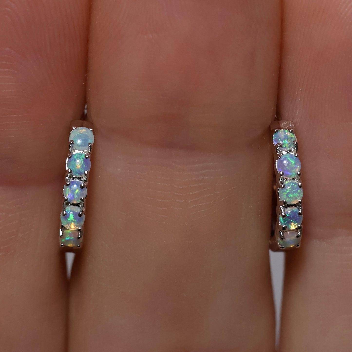 Multi Stone Huggie Earrings - Sterling Silver