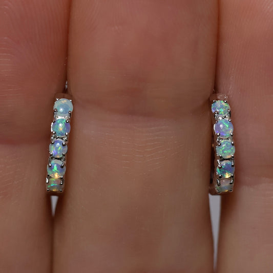 Multi Stone Huggie Earrings - Sterling Silver