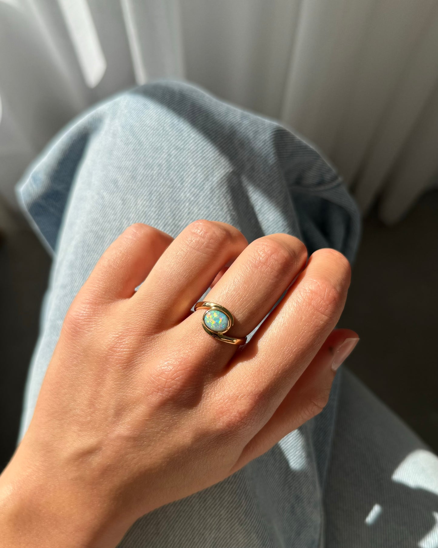 Semi Black Opal Ring - 14K Yellow Gold