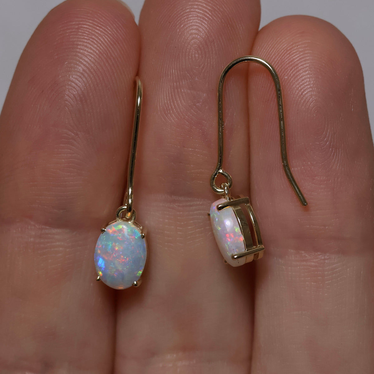 8x6mm Opal Shepherd Hook Earrings - 14K Yellow Gold