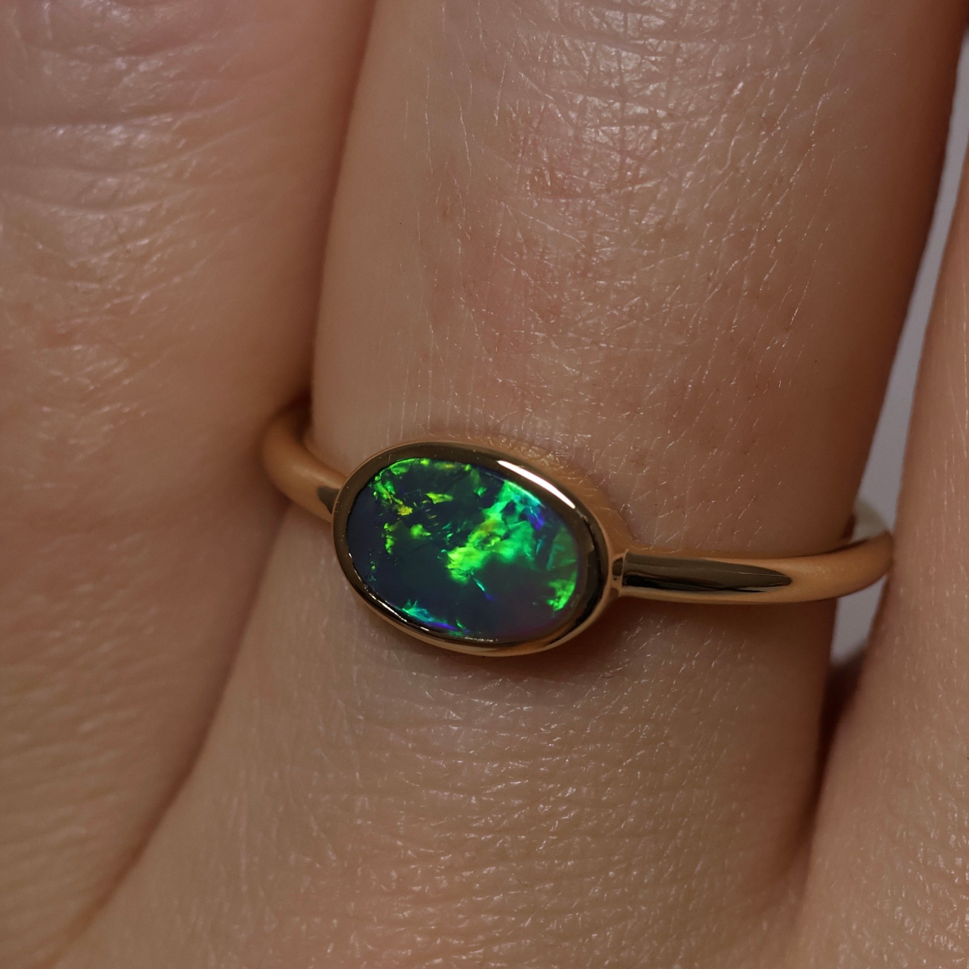 Black Opal Ring - 14K Yellow Gold