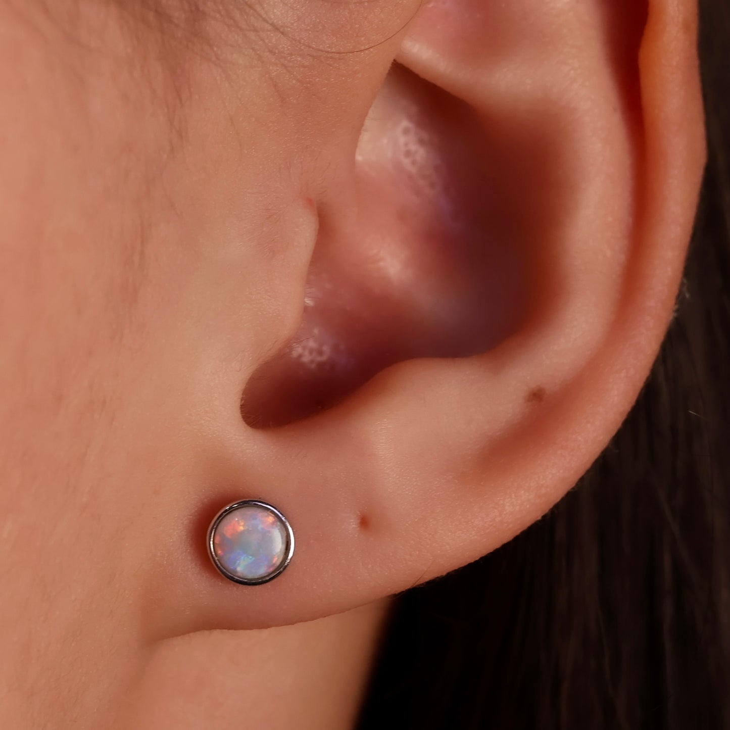 5mm Crystal Opal Studs - 14K White Gold