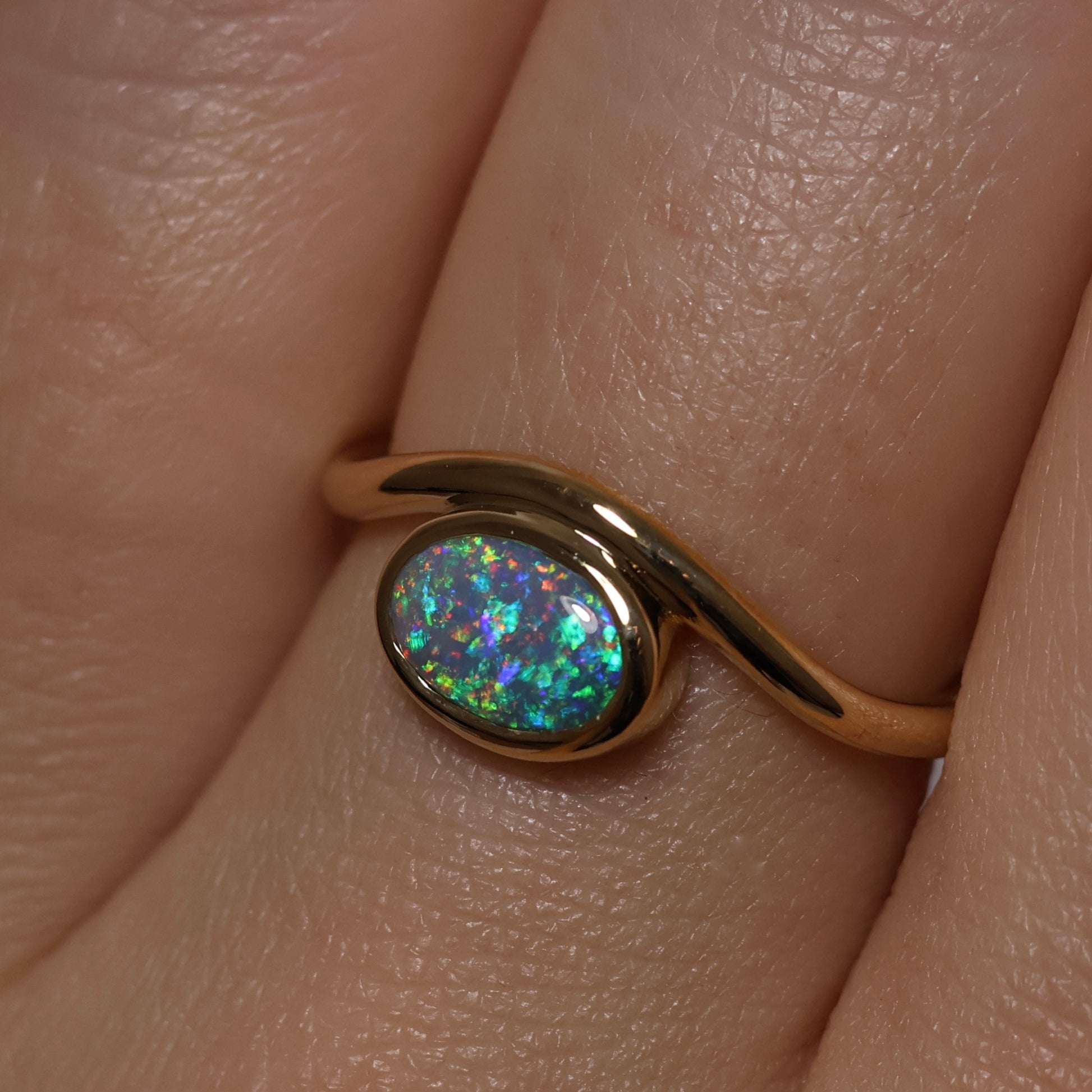 Semi Black Opal Ring - 9K Yellow Gold