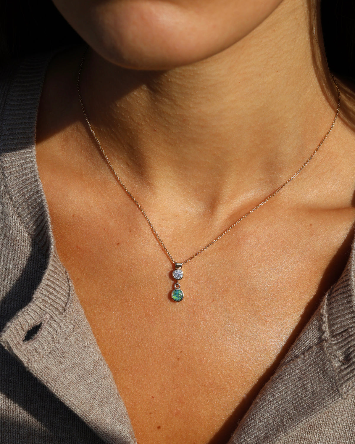 Black Opal and Lab Diamond Pendant - 9K Yellow Gold