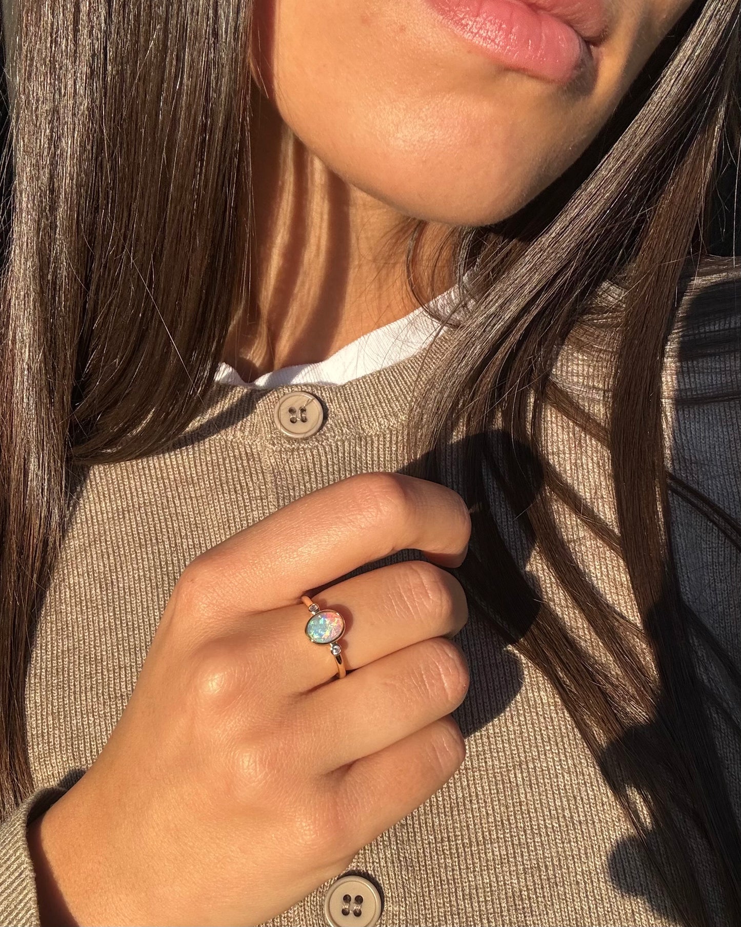 Crystal Opal Ring with Diamonds - 18K Yellow Gold