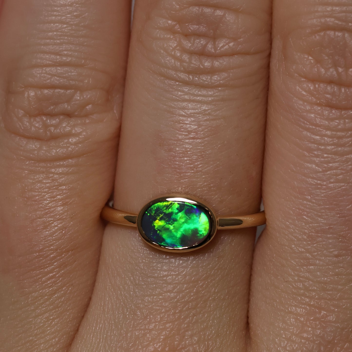 Black Opal Ring - 14K Yellow Gold