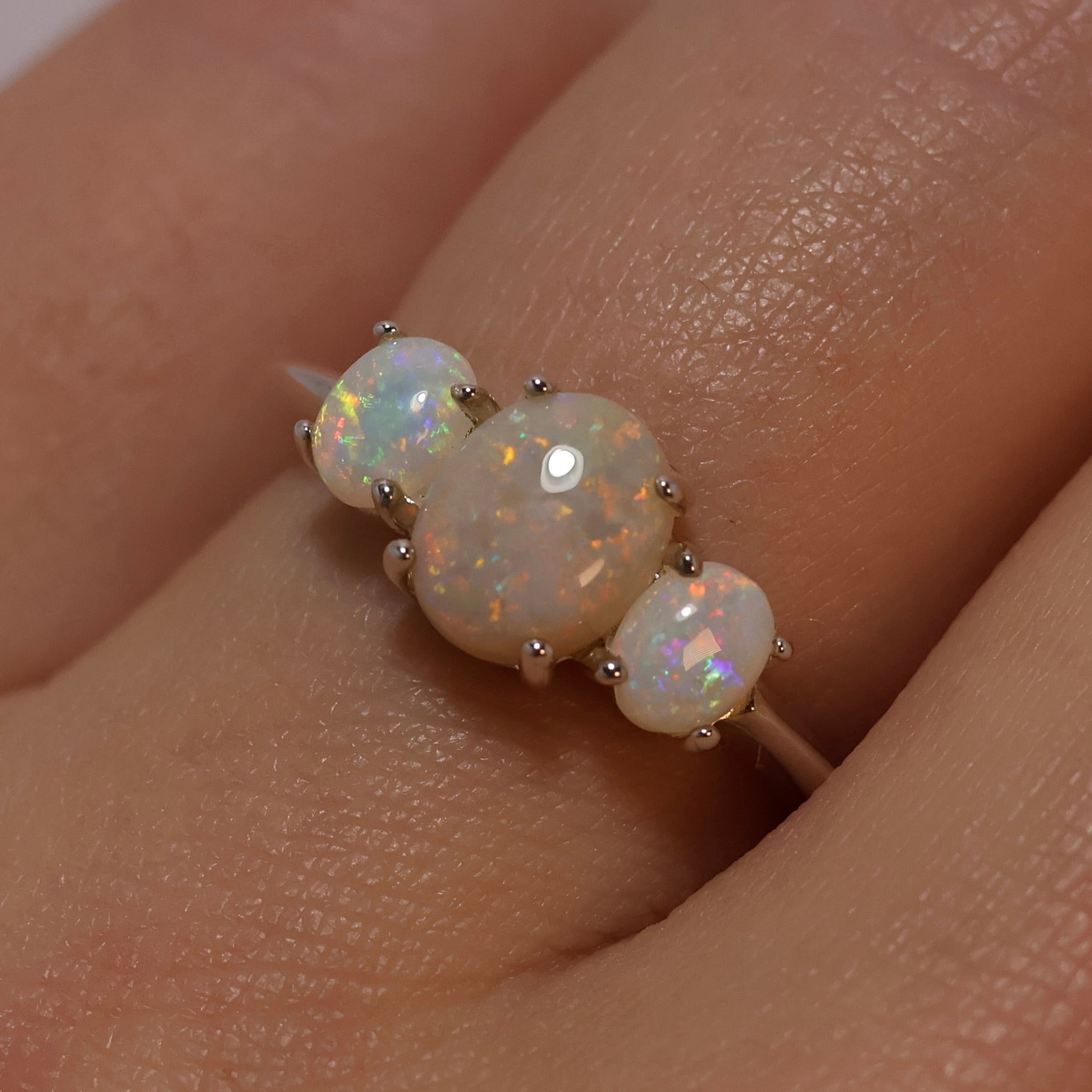 3 Stone Opal Ring - Sterling Silver